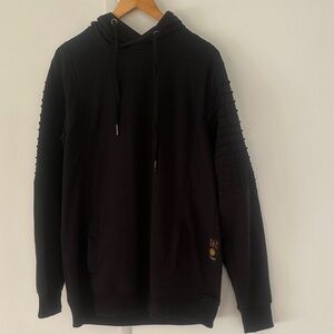 Black Hoodie with Ribbed Sleeves